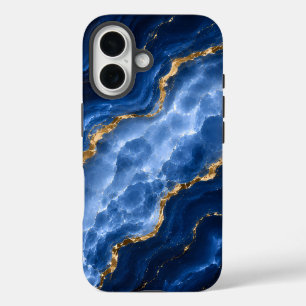 Coque Pour iPhone 16 Marbre Agate Saphir Luxueux