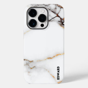 Coque Pour iPhone 14 Pro Marbre blanc de luxe texture or et gris accents