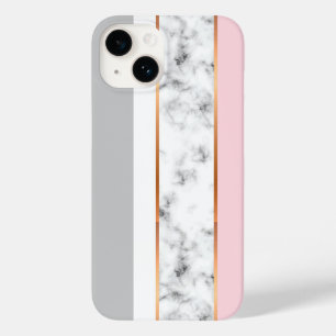 Coque Pour iPhone 14 Marbre Blanc Élégant Rayures Grises Rose Or