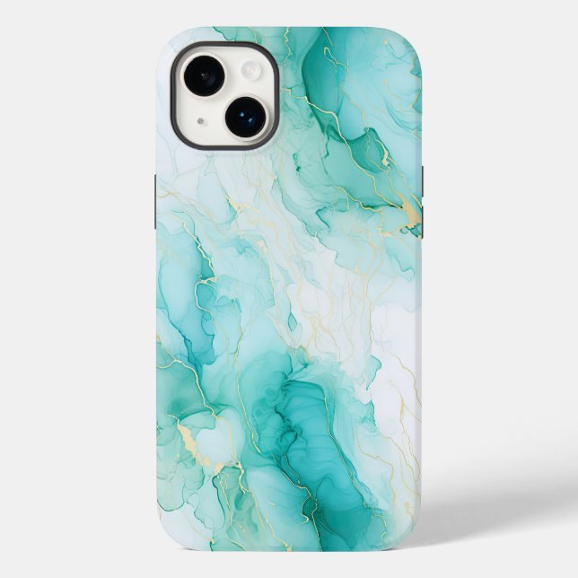 Coques Case-Mate iPhone Marbre blanc Mint Green Gold (Verso)
