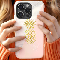 Marbre Blanc Monogramme Pastel Rose Ananas Or