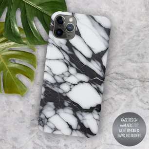 Coque iPhone 15 Pro Max Marbre blanc noir gris élégant Vagues Motif d'art
