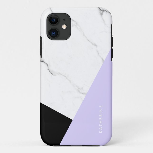 Coques Case-Mate iPhone Marbre blanc noir violet géométrique moderne  (Dos)