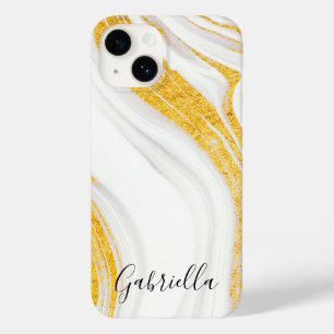 Coque Pour iPhone 14 Marbre blanc Parties scintillant d'or