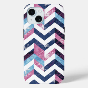 Coque Pour iPhone 15 Marbre blanc rose bleu Chevron