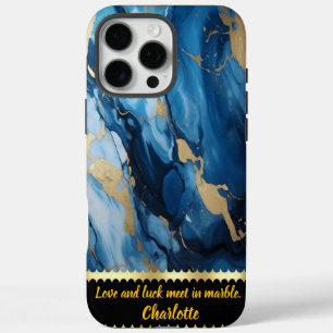 Coques iPhone 16 Pro Max Marbre bleu aux accents dorés