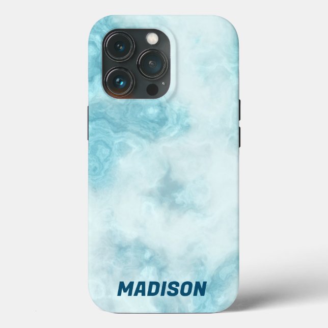 Coques Case-Mate iPhone Marbre bleu avec nom (Verso)