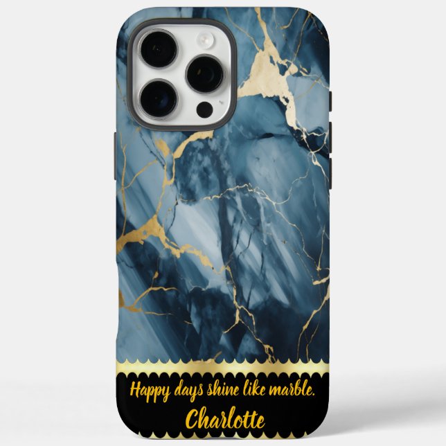 Coques Case-Mate iPhone Marbre bleu avec veines dorées pour (Verso)