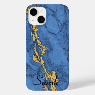 Coque Pour iPhone 14 Marbre Bleu et Or
