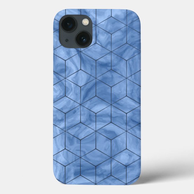 Coques Case-Mate iPhone Marbre bleu géométrique (Verso)