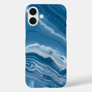 Coques iPhone 16 Plus Marbre bleu poussiéreux en pierre moderne