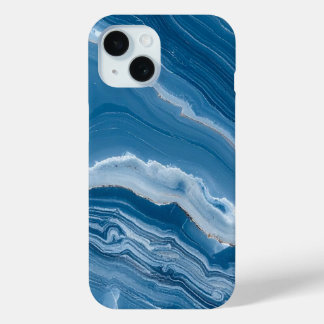 Coque Pour iPhone 15 Marbre bleu poussiéreux en pierre moderne