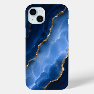 Coque iPhone 15 Mini Marbre bleu saphir de luxe