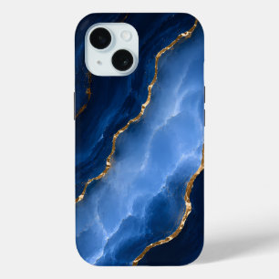 Coque Pour iPhone 15 Marbre bleu saphir de luxe
