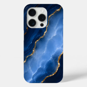 Coque iPhone 15 Pro Marbre bleu saphir de luxe