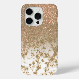 Coque iPhone 15 Pro Marbre brillant Parties scintillant or brillant