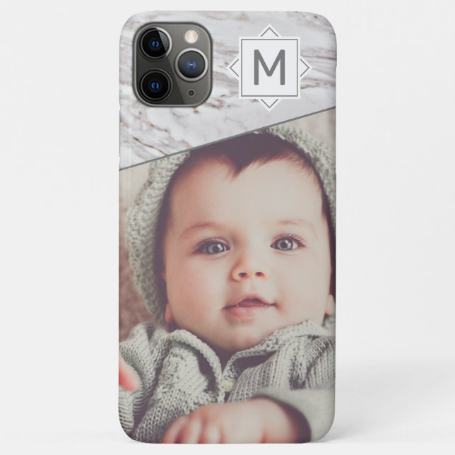 Coques Case-Mate iPhone Marbre chic et monogramme avec photo personnalisée (Dos)