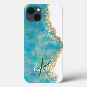 Case-Mate iPhone Case Marbre d'Agate turquoise et blanc Nom Abstrait Mon