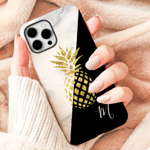 Coques iPhone 16 Pro Max Marbre d'ananas en or Monogramme noir