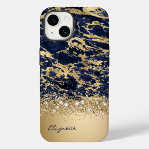 Coque Pour iPhone 14 Marbre de la Marine moderne Faux Parties scintilla