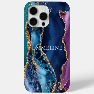 Coque iPhone 15 Pro Max Marbre de Parties scintillant bleu bleu turquoise