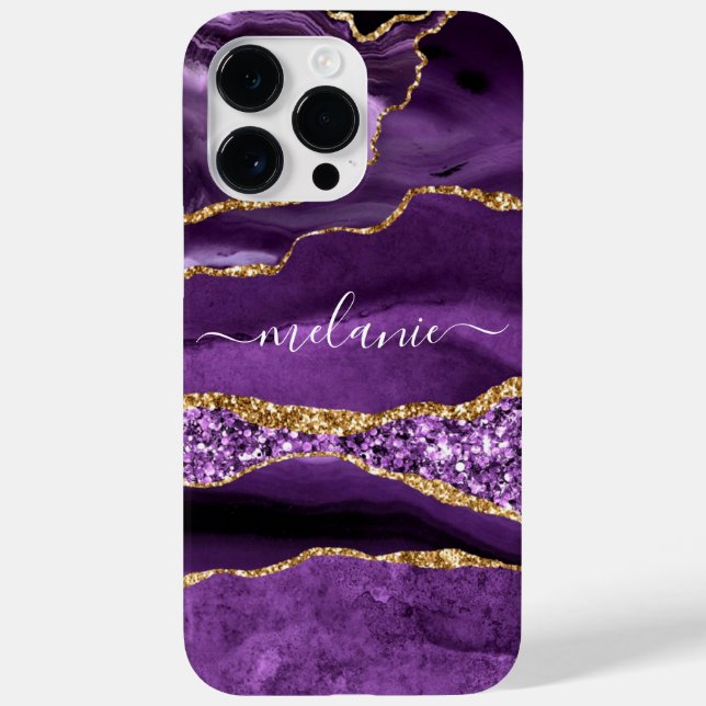 Coques Case-Mate iPhone Marbre de Parties scintillant d'or violet Nom pers (Verso)