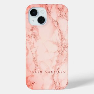 Coque Pour iPhone 15 Marbre de sel rose Personnalisé élégant et élégant