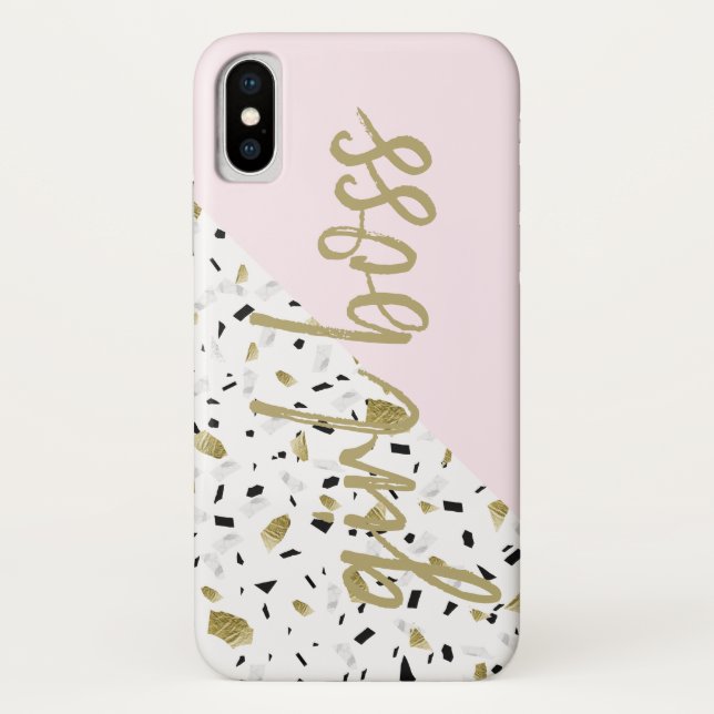 Coques Case-Mate iPhone Marbre doré rose moderne Terrazzo Girl Boss (Dos)