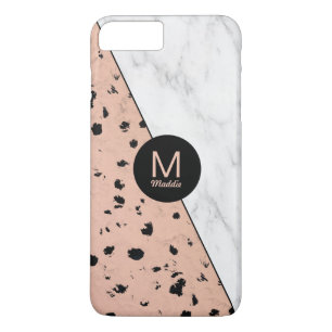 Coque iPhone 8 Plus/7 Plus Marbre élégant et Rose Motif or avec Monogram