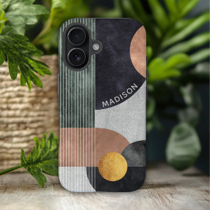 Coque Pour iPhone 16 Marbre Géométrique Abstrait Moderne Nom Personnali