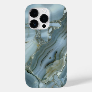 Coque Pour iPhone 14 Pro Marbre Gris Bleu avec Veine d'Or