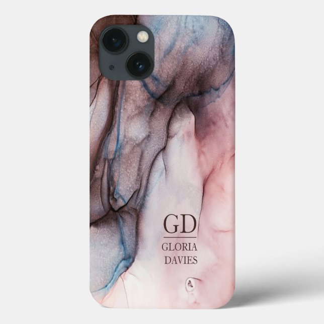 Coques Case-Mate iPhone Marbre gris rose Abstrait Monogramme personnalisé (Verso)
