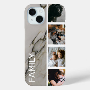 Coque Pour iPhone 15 Marbre moderne Instagram Famille Photo Booth Strip