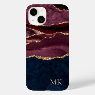 Coque Pour iPhone 14 Marbre Moderne Or, Bourgogne & Agate Navy