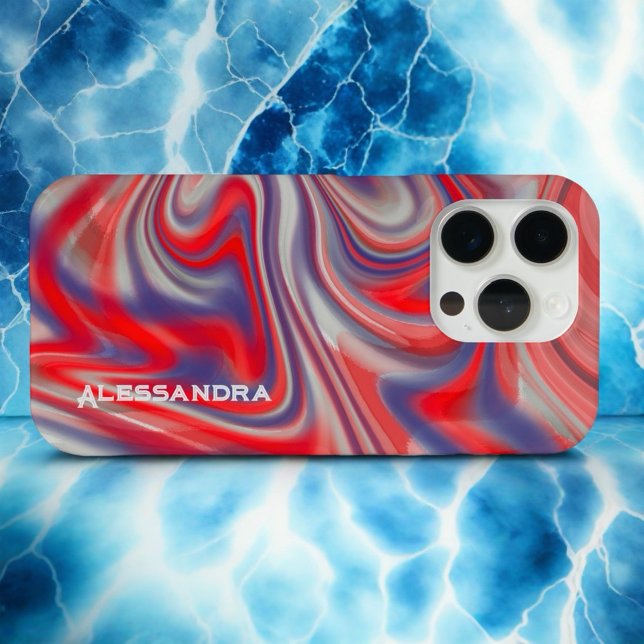 Coques Case-Mate iPhone Marbre monogramme rouge bleu gris abstrait tourbil (Créateur téléchargé)