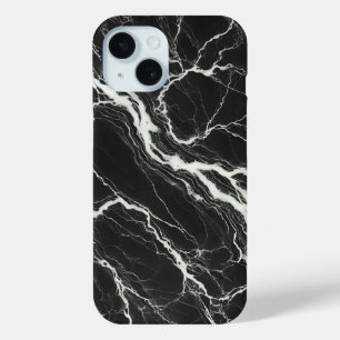 Coque Pour iPhone 15 Marbre Noir & Blanc Élégant Vue Glamour
