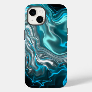Coque Pour iPhone 14 Marbre noir et bleu Fluide Art