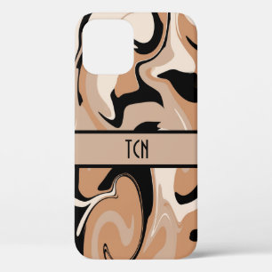 Case-Mate iPhone Case Marbre noir et marron avec monogramme