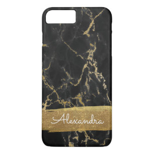 Coques Pour iPhone Marbre noir et or avec huile d'or et Parties scint