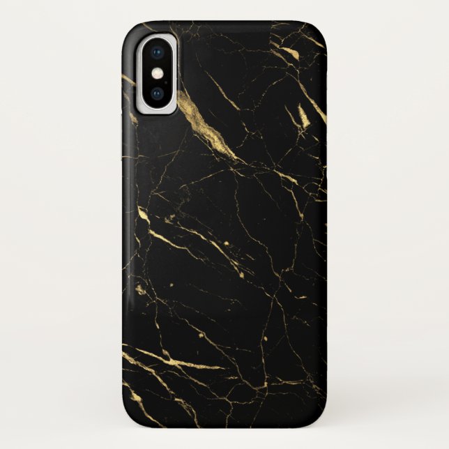 Coques Case-Mate iPhone Marbre noir et or de luxe (Dos)