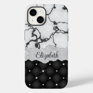 Coque Pour iPhone 14 Marbre noir moderne Faux Parties scintillant Monog