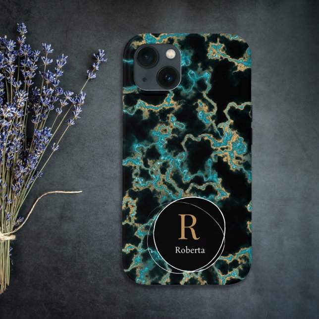 Coques Case-Mate iPhone Marbre noir moderne Nom personnalisé Monogramme (Créateur téléchargé)