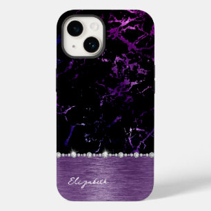 Coque Pour iPhone 14 Marbre noir violet moderne Faux Parties scintillan
