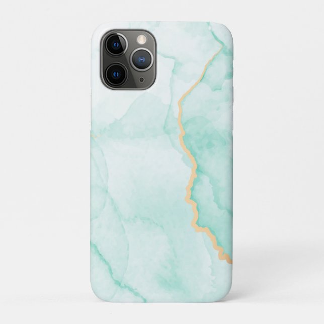 Coques Case-Mate iPhone Marbre ondulé bleu clair et doré (Dos)