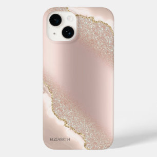 Coque Pour iPhone 14 Marbre Pailleté Or Rose Élégant Chic