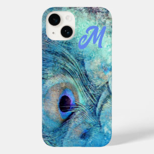 Coque Pour iPhone 14 Marbre plume de paon bleu violet sarcelle