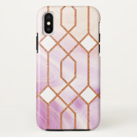 Marbre rose géométrique en fer doré rétro