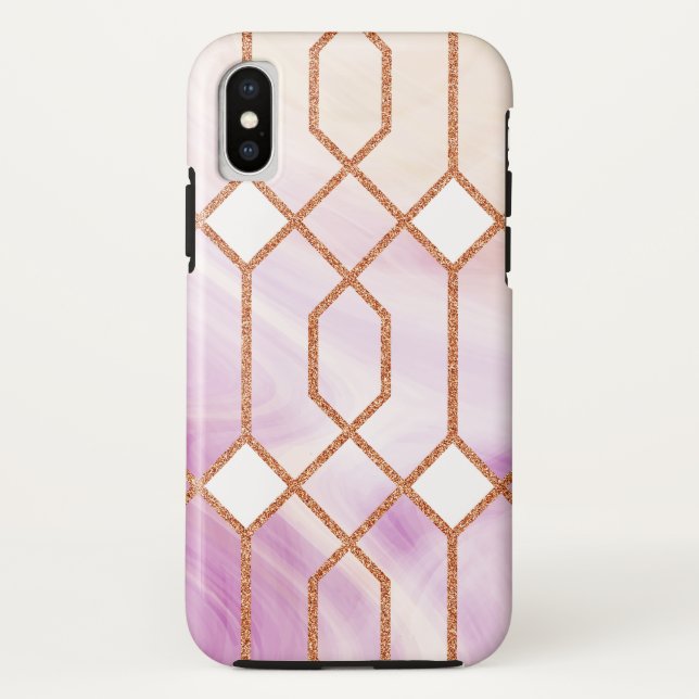 Coques Case-Mate iPhone Marbre rose géométrique en fer doré rétro (Dos)