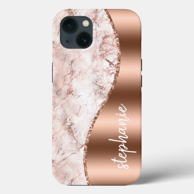 Coques Case-Mate iPhone Marbre rose métallisé Glam Gold Rose Nom (Verso)