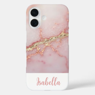 Coque Pour iPhone 16 Marbre Rose Or Chic Personnalisé